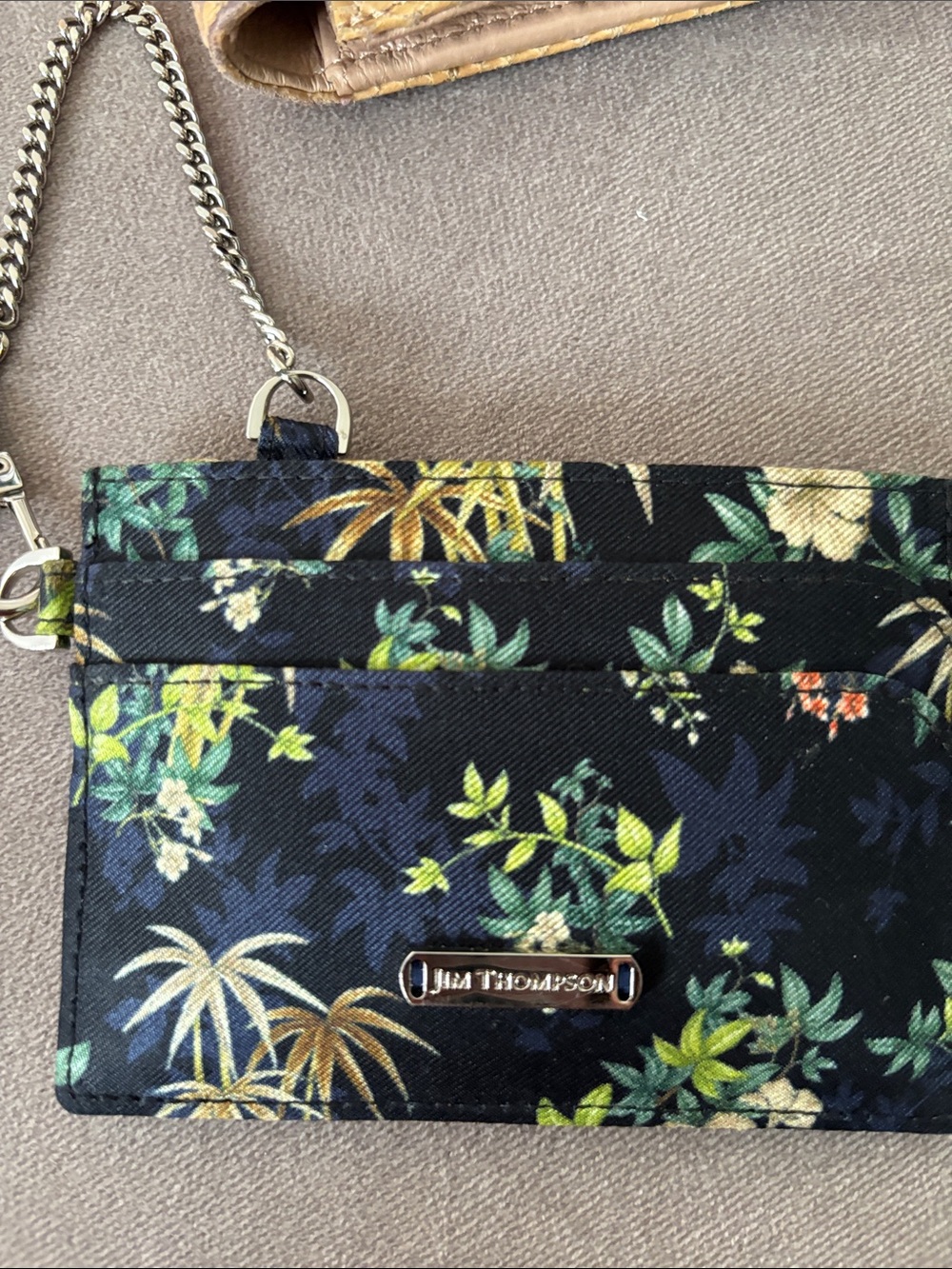 Jim Thompson Black Tropical Floral Card Holder with Chain
